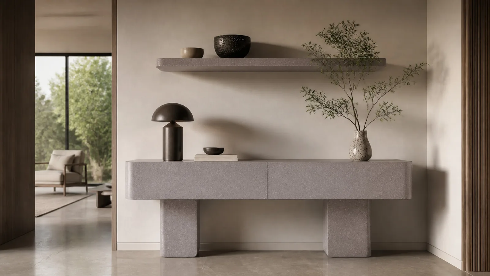 Lilac Mauve Taupe Soft Fine-Grain Sintered Stone Slab for Shelves and Consoles thumbnail 4