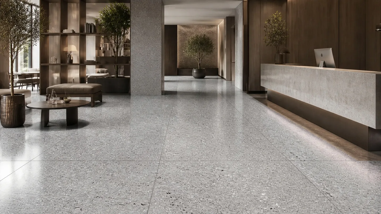 Grey Silver Gray Medium Mixed-Chip Sintered Stone Slab for Floors and Stairs thumbnail 3