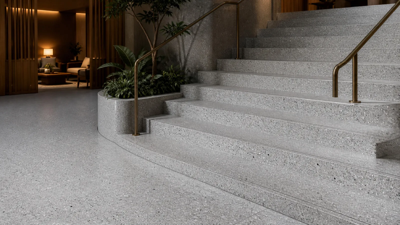 Grey Silver Gray Medium Mixed-Chip Sintered Stone Slab for Floors and Stairs thumbnail 4
