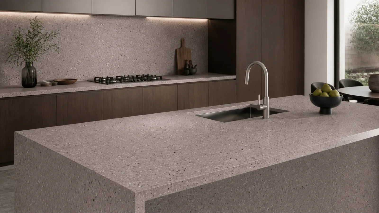 Lilac Dusty Mauve Fine Dark-Speckled Sintered Stone Slab for Furniture Countertops thumbnail 3