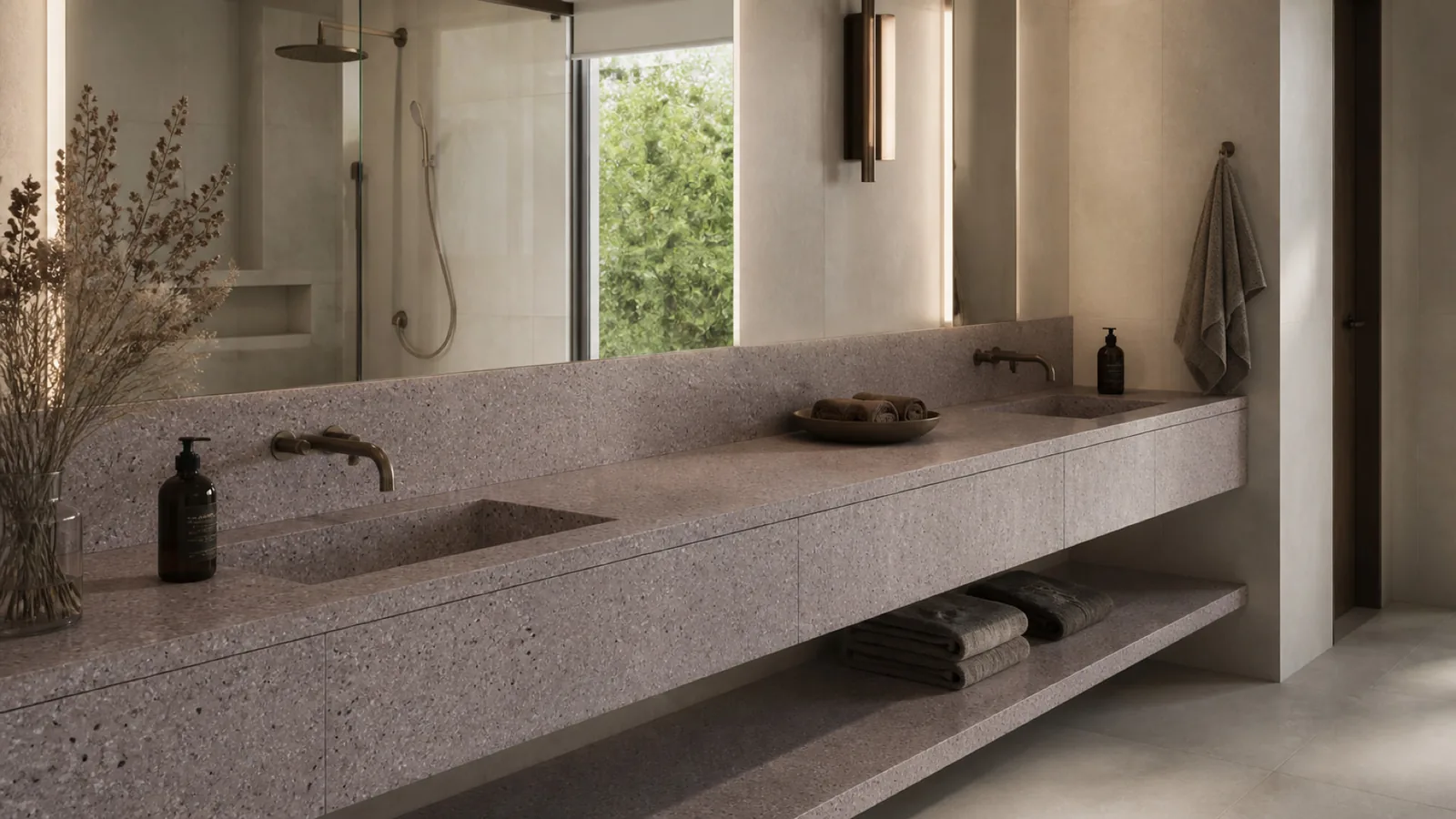 Lilac Dusty Mauve Fine Dark-Speckled Sintered Stone Slab for Furniture Countertops thumbnail 4