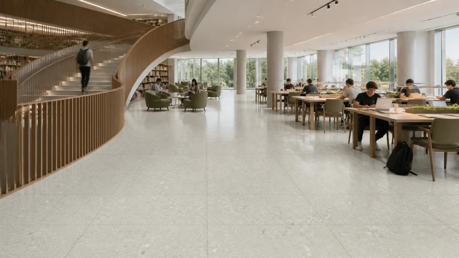 Green Pale Sage Sparse White-Chip Sintered Stone Slab for Hospitals and Schools thumbnail 5
