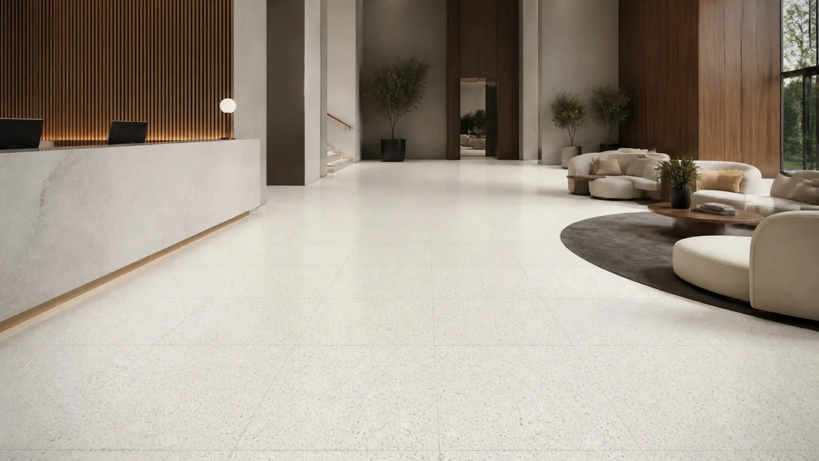 White Cool White Fine Gray-Speckled Sintered Stone Slab for Floors and Stairs thumbnail 3
