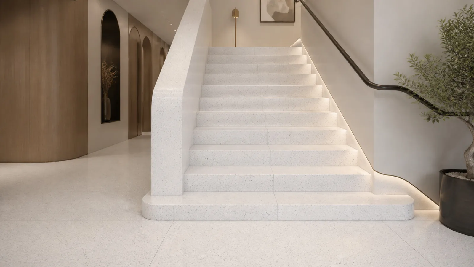 White Cool White Fine Gray-Speckled Sintered Stone Slab for Floors and Stairs thumbnail 4