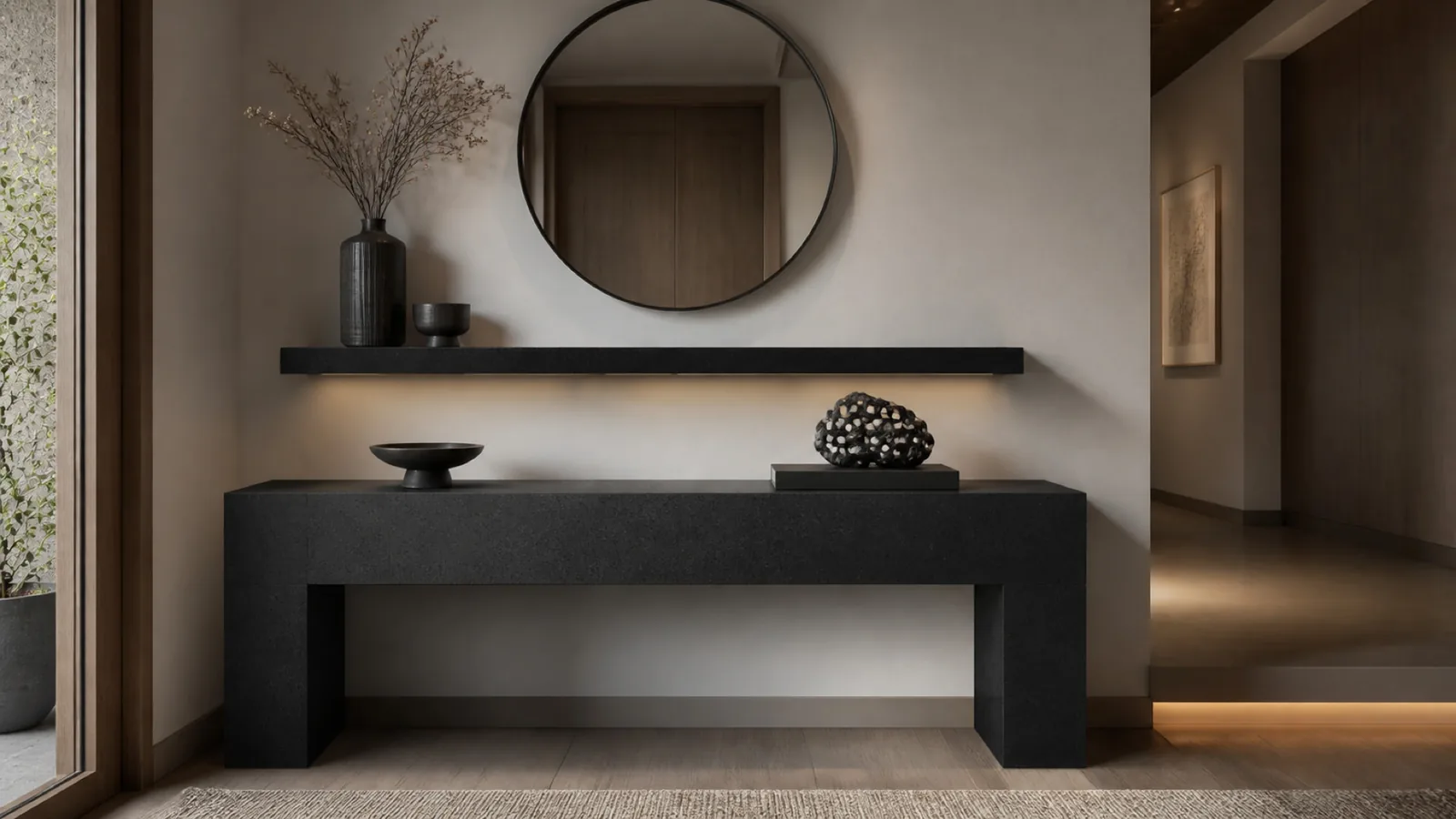 Black Matte Black Fine Dark-Speckled Sintered Stone Slab for Shelves and Consoles thumbnail 4