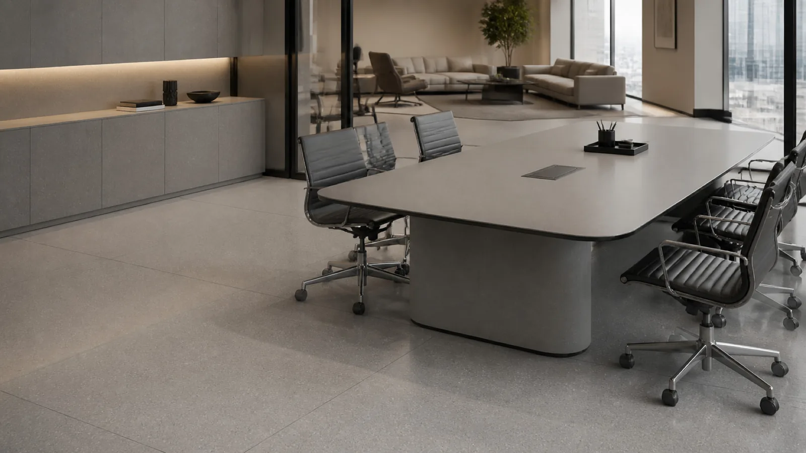 Grey Mid Gray Minimal Fine-Grain Sintered Stone Slab for Business Spaces thumbnail 4