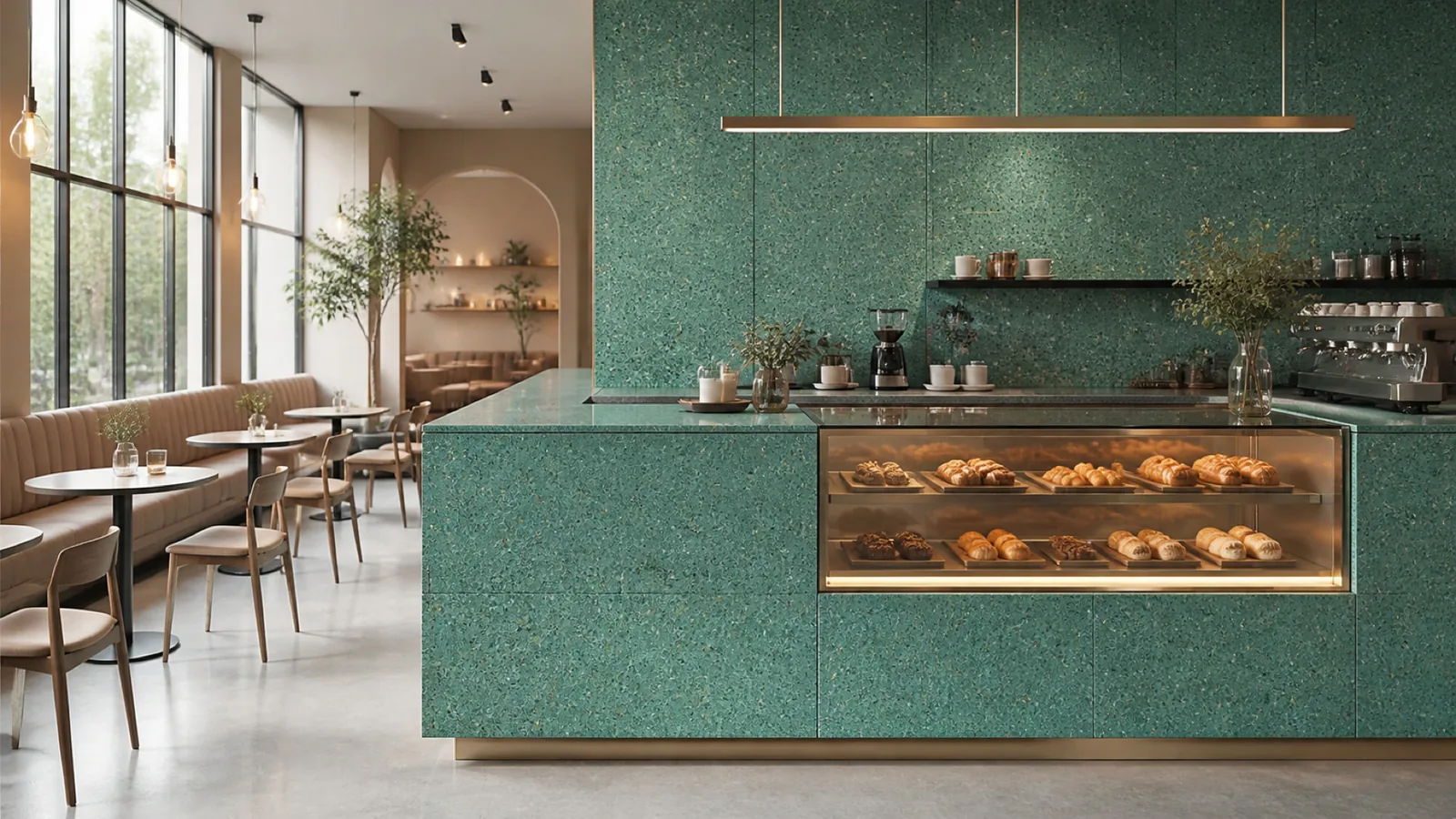 Green Turquoise Dense Black-Speckled Sintered Stone Slab for Online Celebrity Stores thumbnail 5