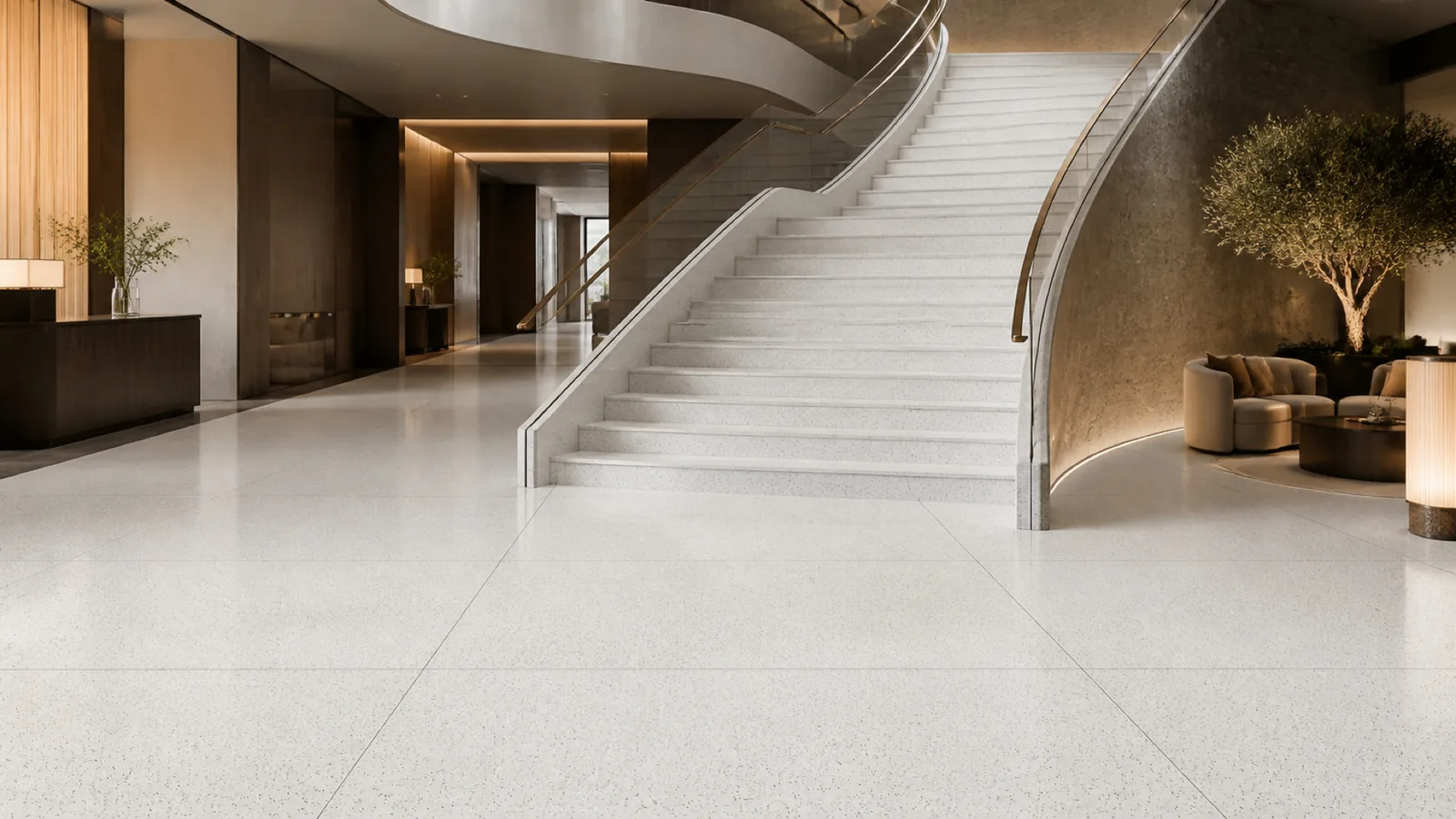 White Dense Gray-Speckled Sintered Stone Slab for Floors and Stairs thumbnail 3
