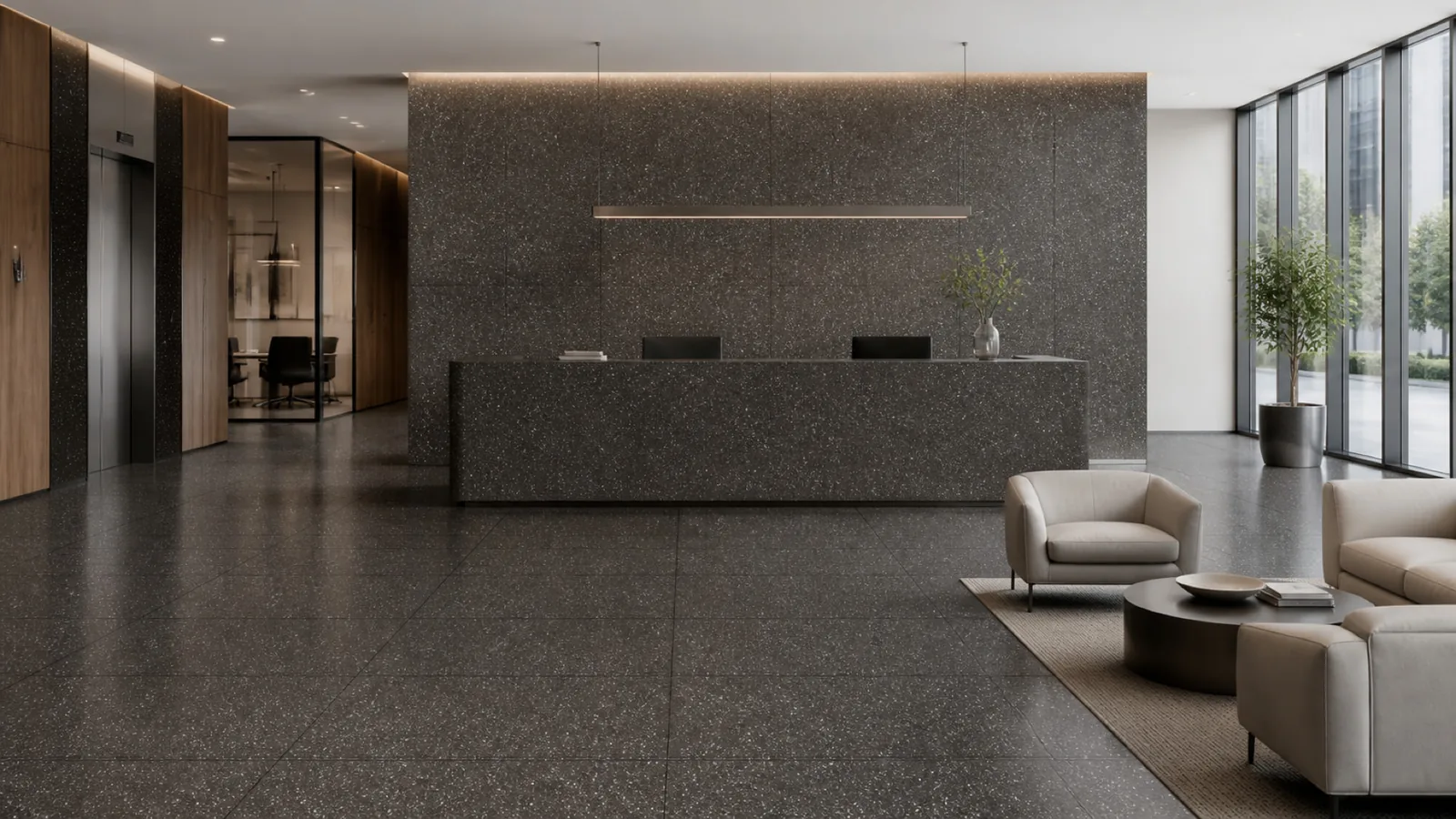 Dark Brown Dense Micro-Speckled Sintered Stone Slab for Business Spaces thumbnail 3