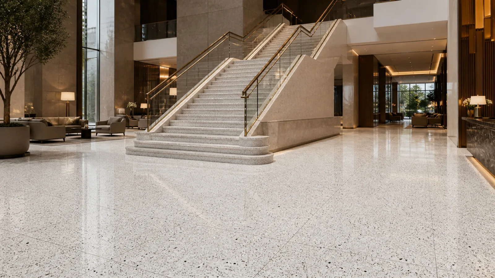 White Dense Black-Speckled Sintered Stone Slab for Floors and Stairs thumbnail 3