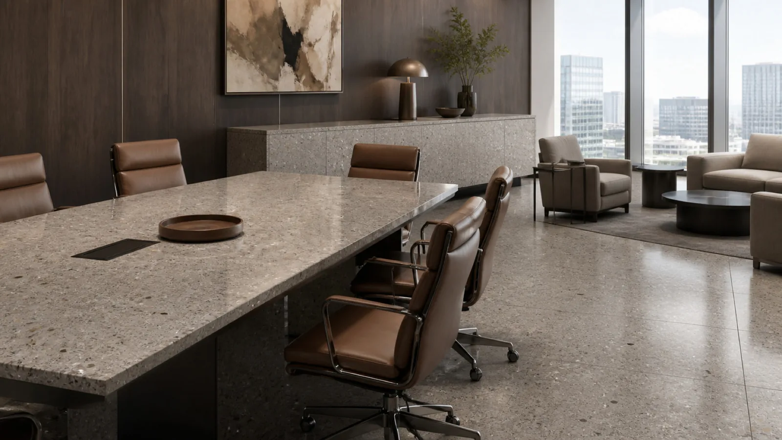 Grey Taupe Gray Medium Mixed-Chip Sintered Stone Slab for Business Spaces thumbnail 4