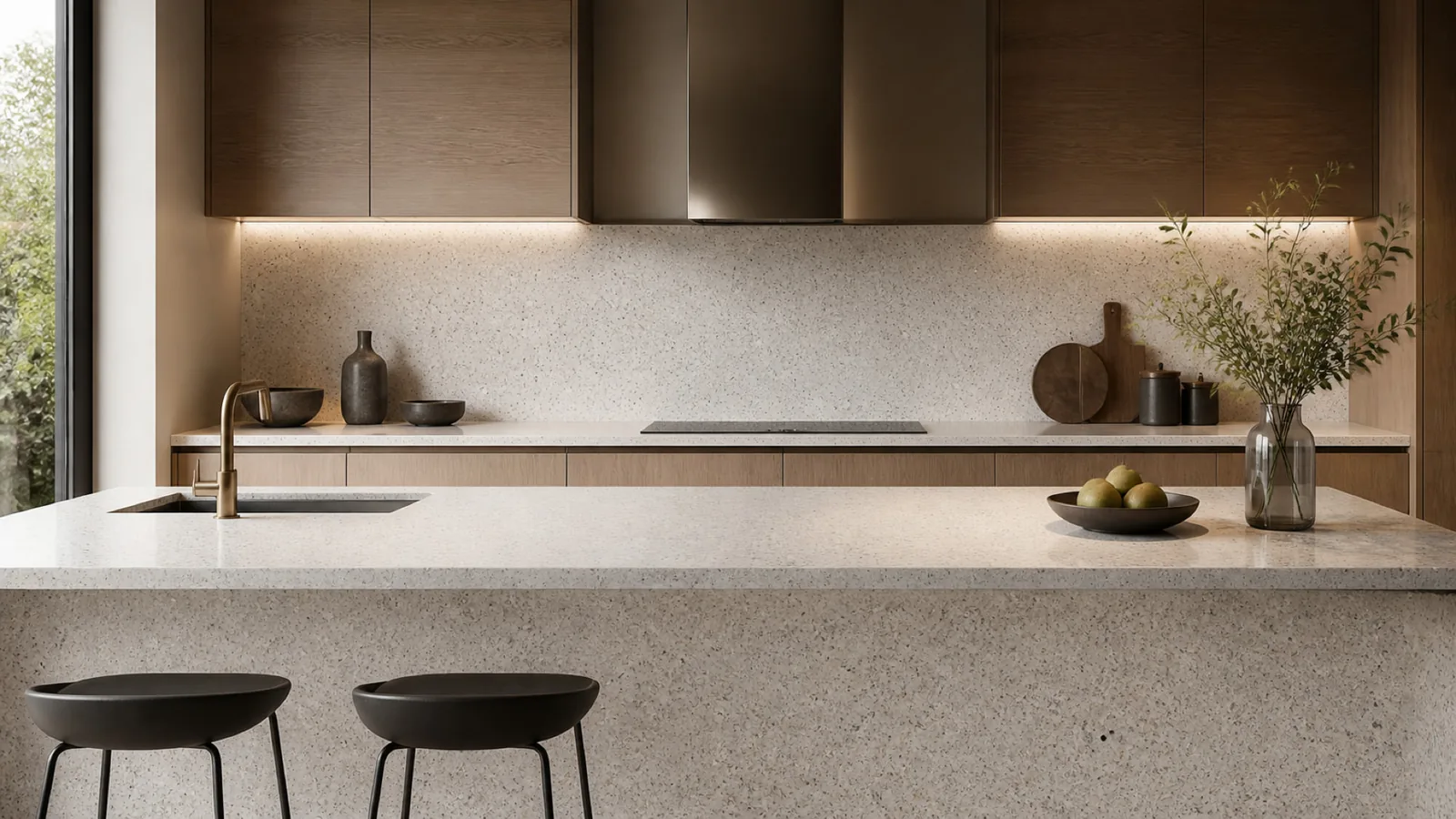 Beige Cream Dense Black-Speckled Sintered Stone Slab for Furniture Countertops thumbnail 3