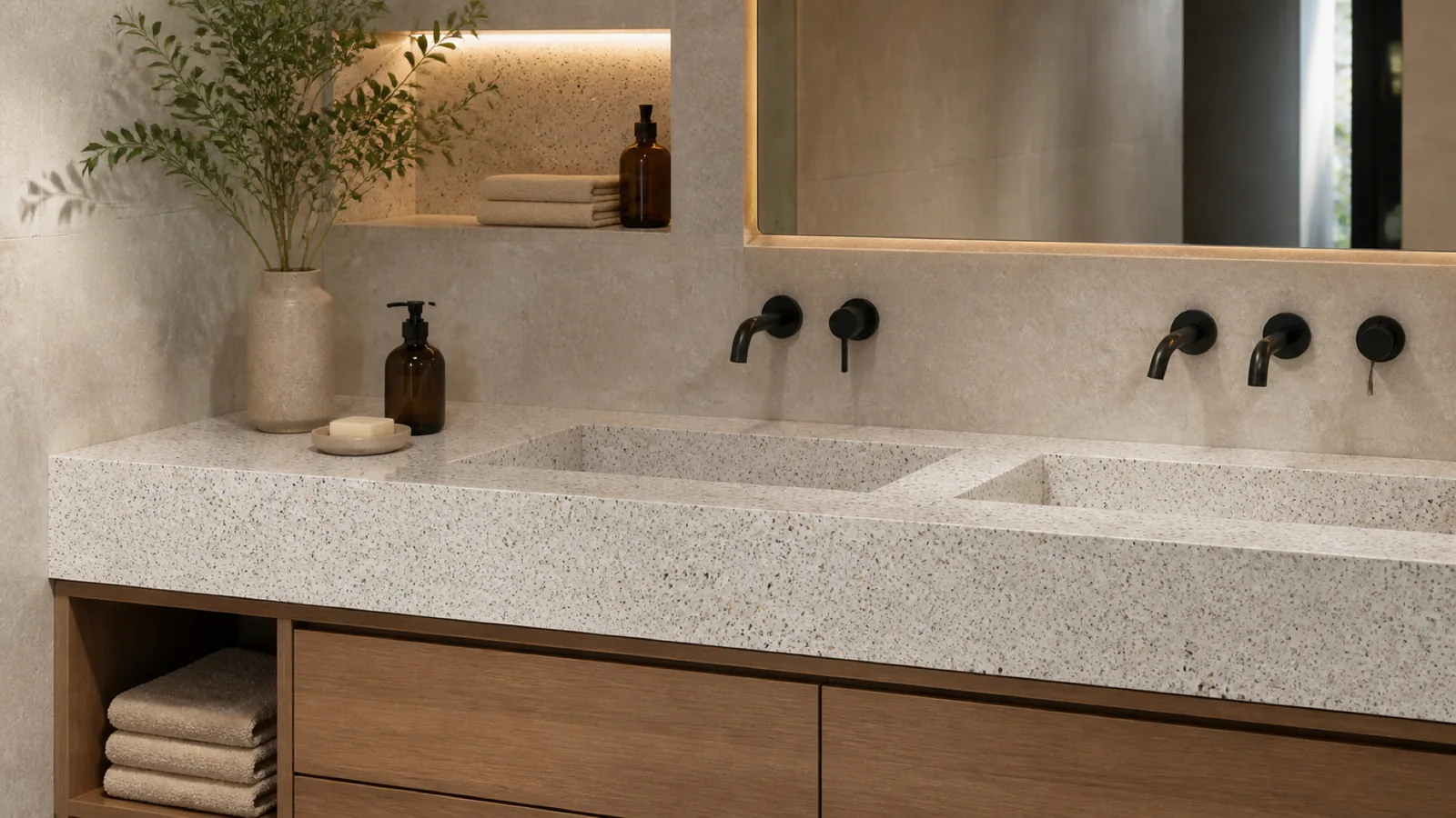 Beige Cream Dense Black-Speckled Sintered Stone Slab for Furniture Countertops thumbnail 4