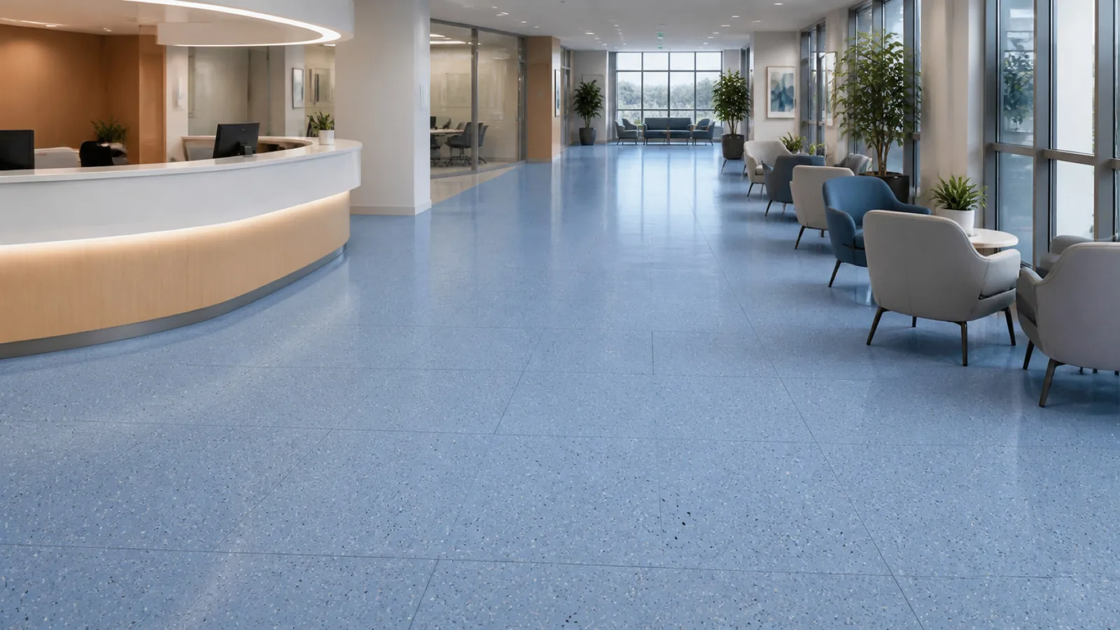 Sky Blue Fine Dark-Speckled Sintered Stone Slab for Hospitals and Schools thumbnail 3