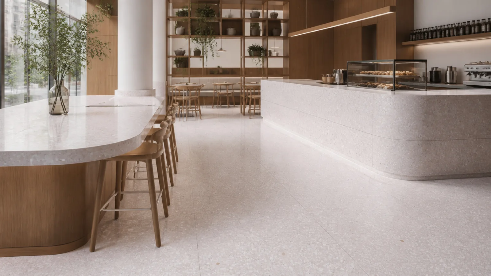 Pale Pink Dense Translucent-Chip Sintered Stone Slab for Catering Spaces thumbnail 4