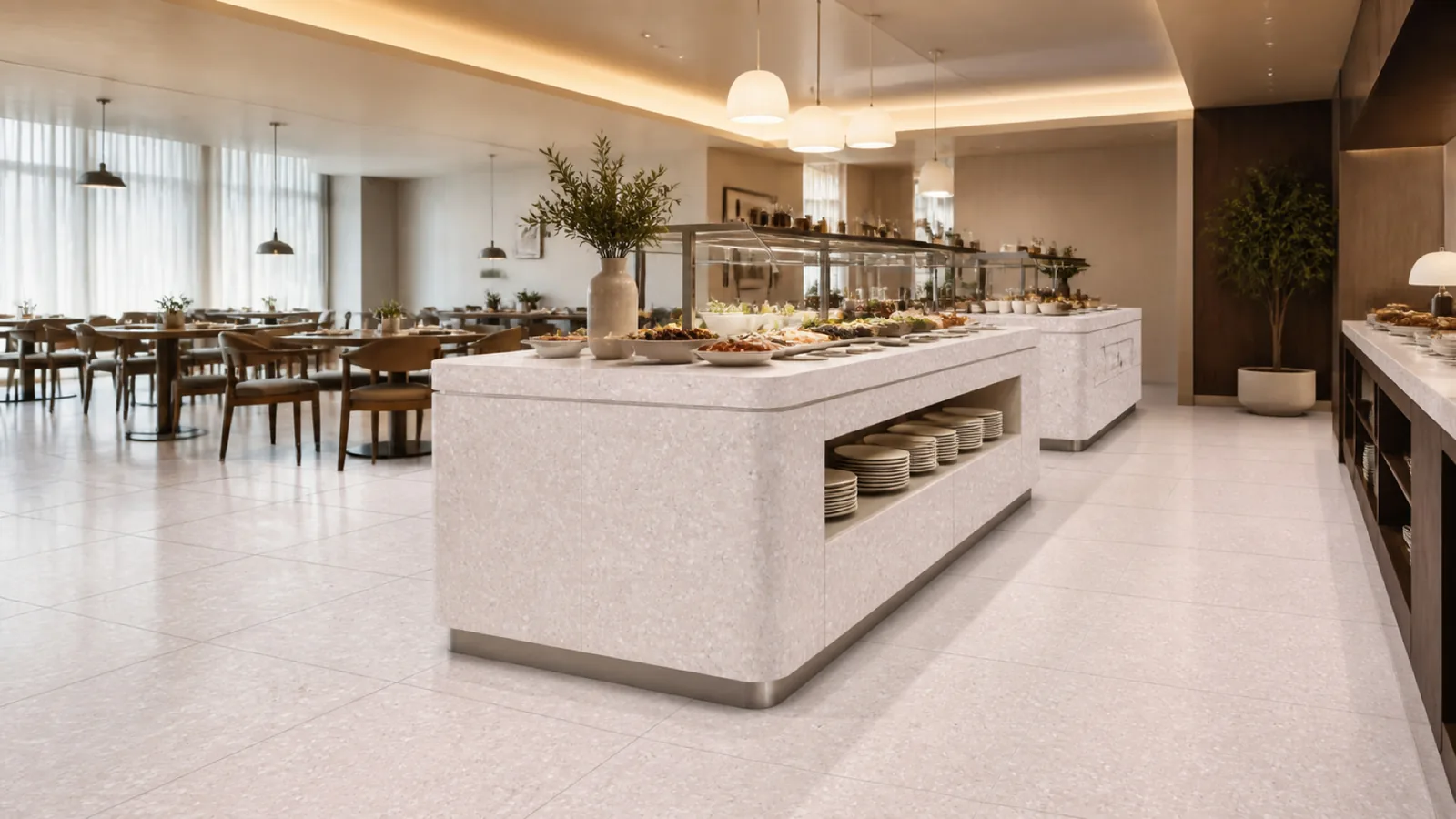 Pale Pink Dense Translucent-Chip Sintered Stone Slab for Catering Spaces thumbnail 5