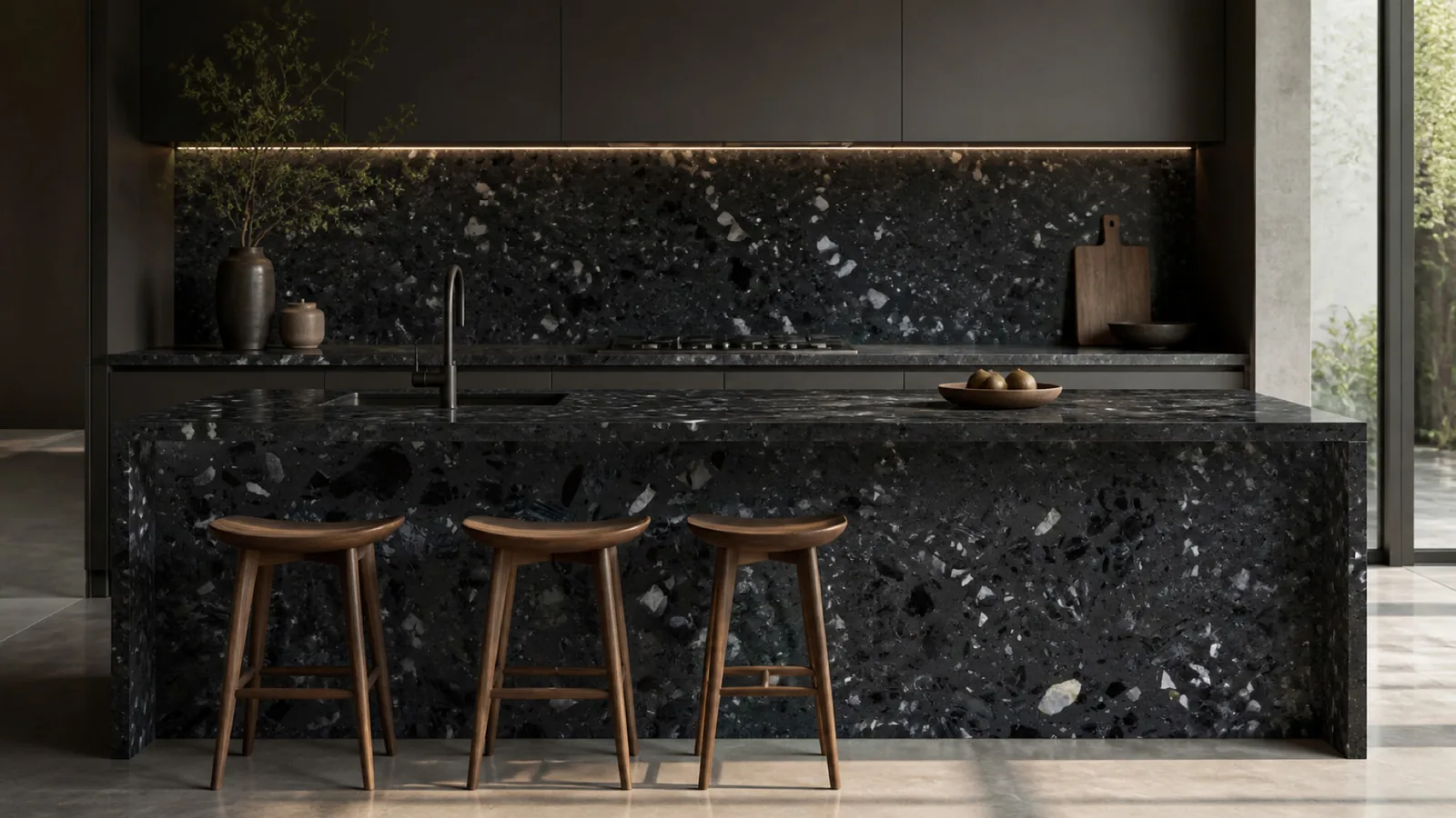 Black Extra-Large Crystal-Chip Sintered Stone Slab for Furniture Countertops thumbnail 3
